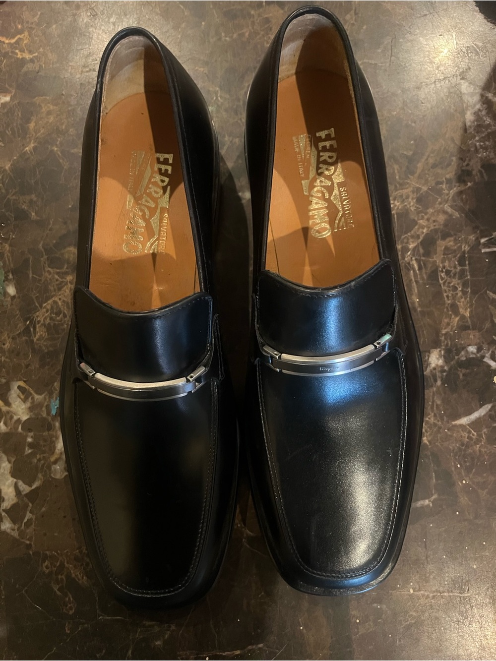 Salvatore Ferragamo Black Leather Slip-On Loafers 9 D